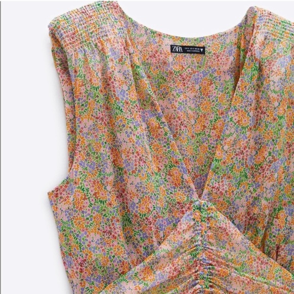 Zara floral print V-neck sleeveless draped dress - Picture 3 of 8